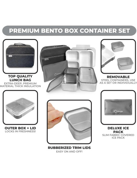 Juego de Cajas de Almuerzo Kinsho Acero Inoxidable 5 Tazas