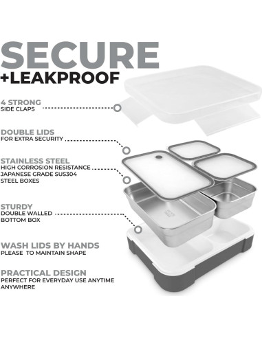 Juego de Cajas de Almuerzo Kinsho Acero Inoxidable 5 Tazas