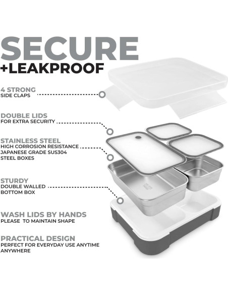 Juego de Cajas de Almuerzo Kinsho Acero Inoxidable 5 Tazas