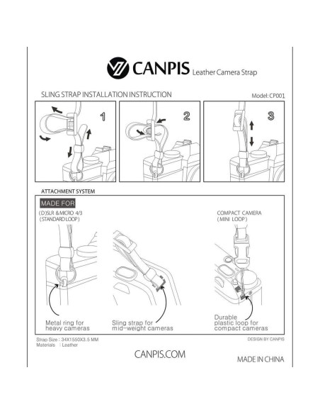 Correa de Hombro para Cámara CANPIS de Cuero Negro