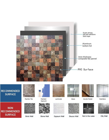 10 Hojas Azulejo Autoadhesivo Sanyeskkiy 30x30cm Rojo y Negro