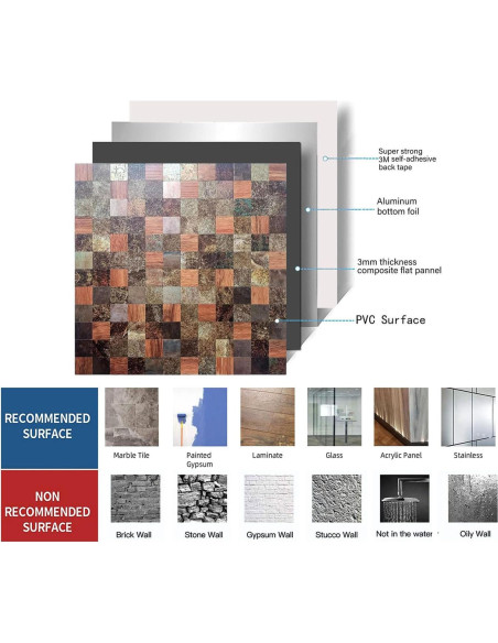 10 Hojas Azulejo Autoadhesivo Sanyeskkiy 30x30cm Rojo y Negro