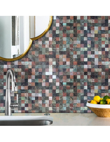 10 Hojas Azulejo Autoadhesivo Sanyeskkiy 30x30cm Rojo y Negro