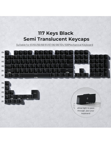 Conjunto de Teclas Negras PBT Brillantes GMKWTL 117 Unidades