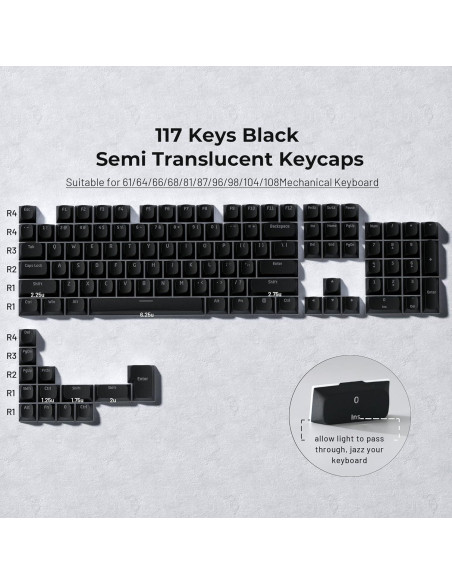 Conjunto de Teclas Negras PBT Brillantes GMKWTL 117 Unidades