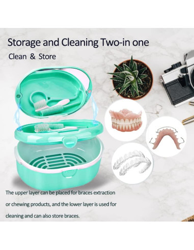 Estuche para Dentaduras Lancizy Verde Doble Compartimento 11.78cm