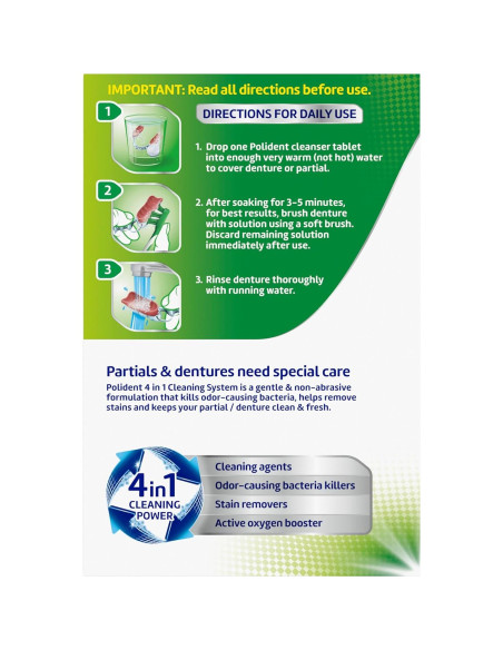 Tabletas Limpiadoras de Dentaduras Polident 84 Unidades