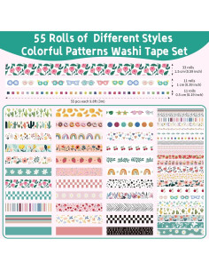 55 Rollos de Cinta Washi MOOKER Bohemia Decorativa 15mm 2