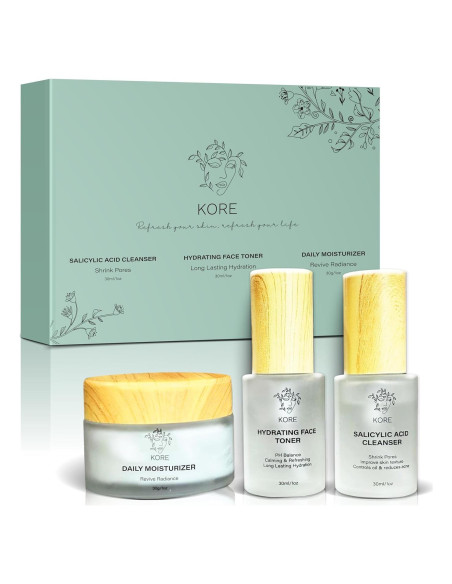Kore Set de Cuidado de Piel Vegano - 3 Piezas con Limpiador, Tónico y Hidratante