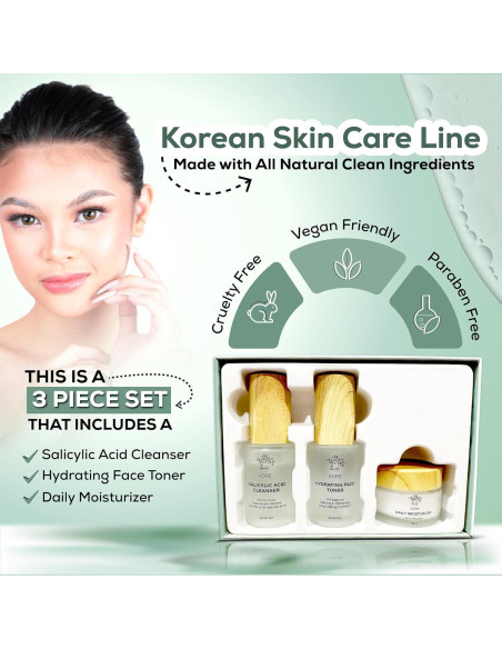 Kore Set de Cuidado de Piel Vegano - 3 Piezas con Limpiador, Tónico y Hidratante