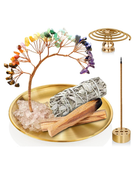 Soporte de Incienso 6 en 1 Iffitya - Latón y Cristales 14 cm