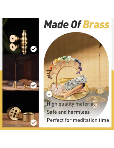 Soporte de Incienso 6 en 1 Iffitya - Latón y Cristales 14 cm