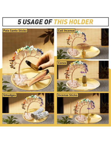 Soporte de Incienso 6 en 1 Iffitya - Latón y Cristales 14 cm