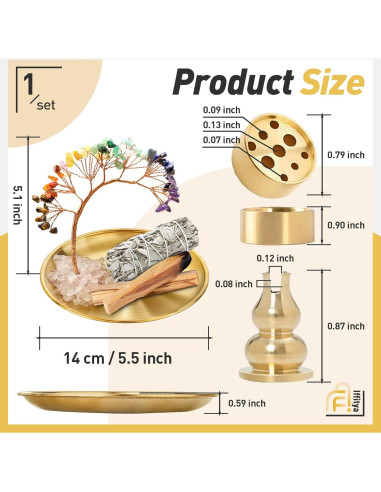 Soporte de Incienso 6 en 1 Iffitya - Latón y Cristales 14 cm