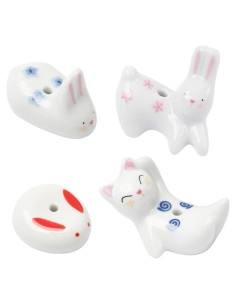 Juego de 4 Soportes de Incienso Cerámica Conejo y Gato