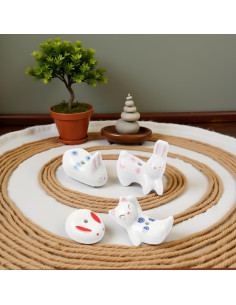 Juego de 4 Soportes de Incienso Cerámica Conejo y Gato 2