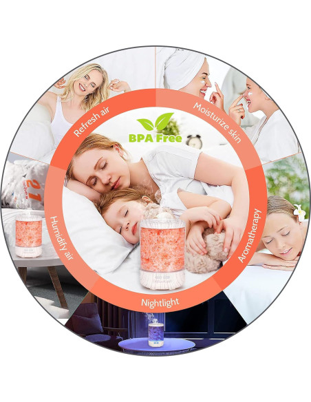 Difusor de Aceite Esencial DqBaoKuan 120ml 3 en 1 con Lámpara de Sal