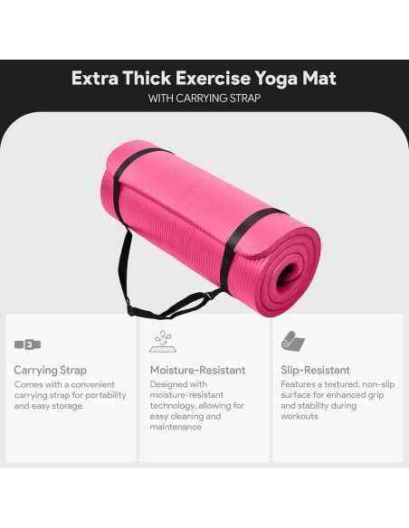 Alfombrilla de Yoga BalanceFrom GoCloud 180x61 cm Rosa Antideslizante