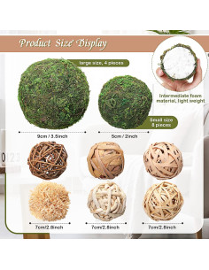 Jetec 18 Piezas Bolas Decorativas de Musgo y Ratán para Jarrón 2