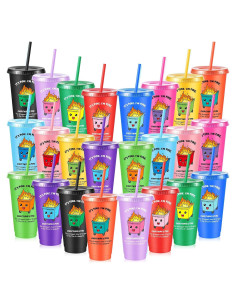 Chuangdi 24 Tazas Reutilizables 720 ml con Tapa y Popote