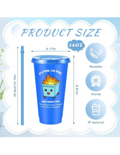 Chuangdi 24 Tazas Reutilizables 720 ml con Tapa y Popote 2