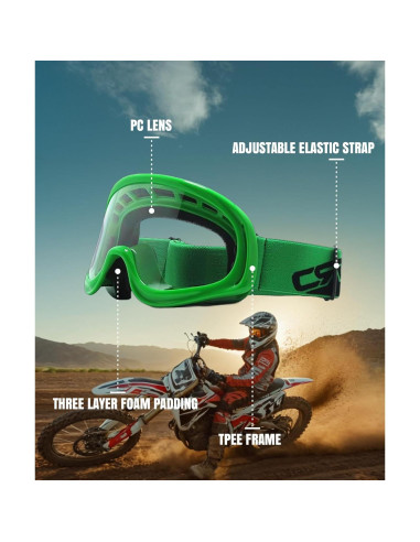 Gafas de Motociclismo CRG Sports Lente Transparente Verde