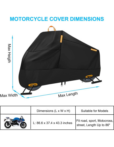 Cubierta de Motocicleta Impermeable INEZARI Ajuste Universal 220 cm