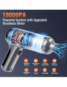 Aspiradora de Coche Inalámbrica MARLALL LT-126 18000Pa Plata 2