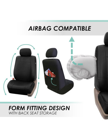 Fundas de Asiento de Coche FH Group PU002BLACK115 - Ajuste Universal, Respaldo Bajo, Negro