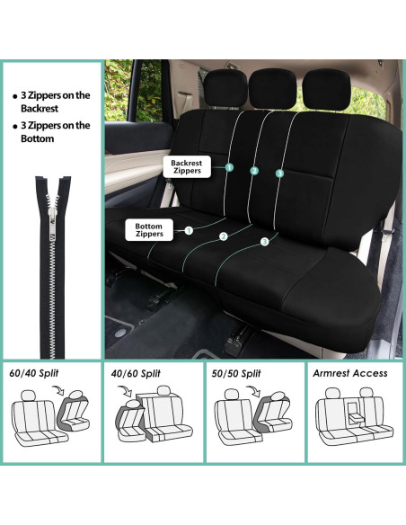 Fundas de Asiento de Coche FH Group PU002BLACK115 - Ajuste Universal, Respaldo Bajo, Negro