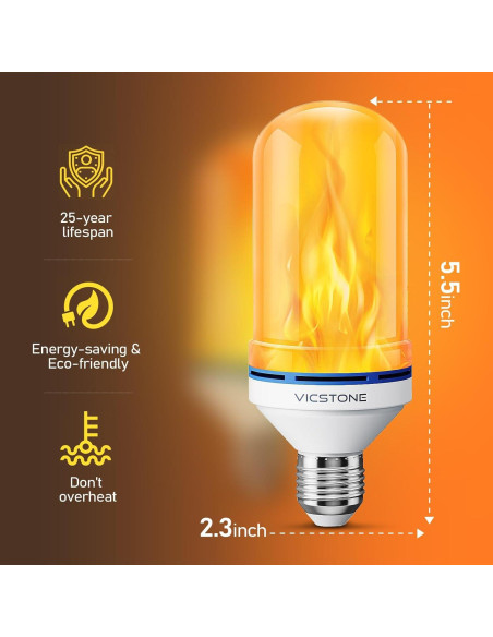 Bombillas LED de Llama Vicstone E26 4 Modos 2 Paquete