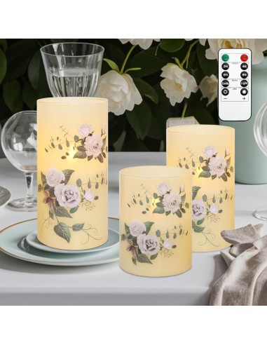 Juego de 3 Velas LED Sin Llama GORGE MOMENT Rosa Blanco