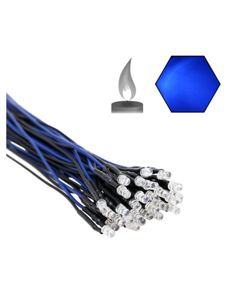 30 Luces LED Azules Parpadeantes 3mm EDGELEC 12V Pre Cableadas
