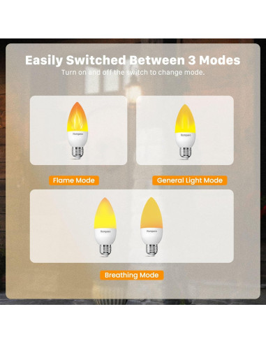 Bombillas LED de Llama Hompavo E26 - Paquete de 6, 3 Modos