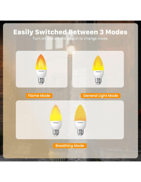 Bombillas LED de Llama Hompavo E26 - Paquete de 6, 3 Modos