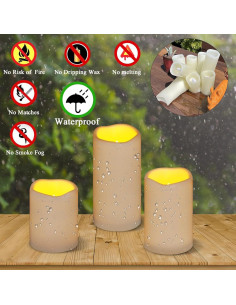 Juego de 3 Velas Sin Llama Artmarry 4" 5" 6" Marfil con Control Remoto 2