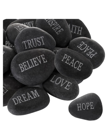 12 Piedras de Río Pulidas con Palabras Inspiradoras - Negro