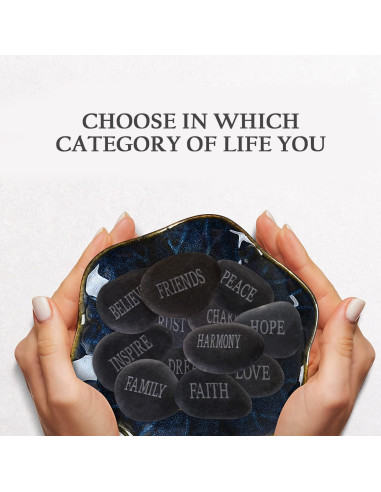 12 Piedras de Río Pulidas con Palabras Inspiradoras - Negro