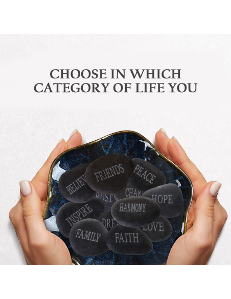 12 Piedras de Río Pulidas con Palabras Inspiradoras - Negro