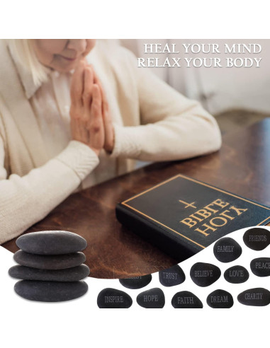12 Piedras de Río Pulidas con Palabras Inspiradoras - Negro