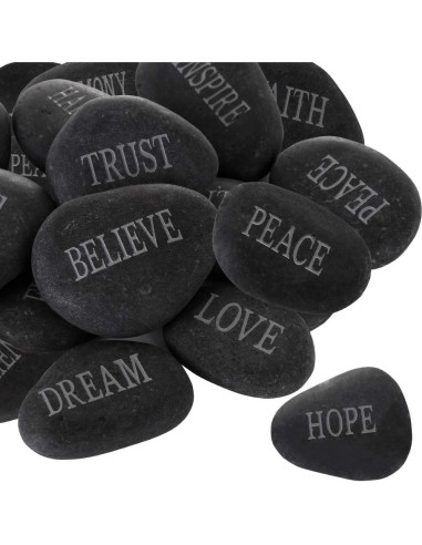 12 Piedras de Río Pulidas con Palabras Inspiradoras - Negro