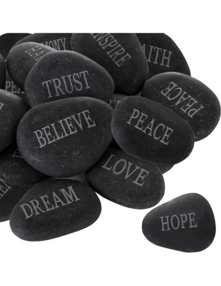 12 Piedras de Río Pulidas con Palabras Inspiradoras - Negro
