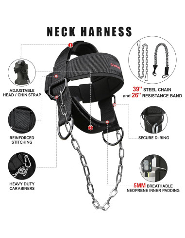 Arnés para Cuello WKWE Ajustable con Cadena de Acero 99 cm