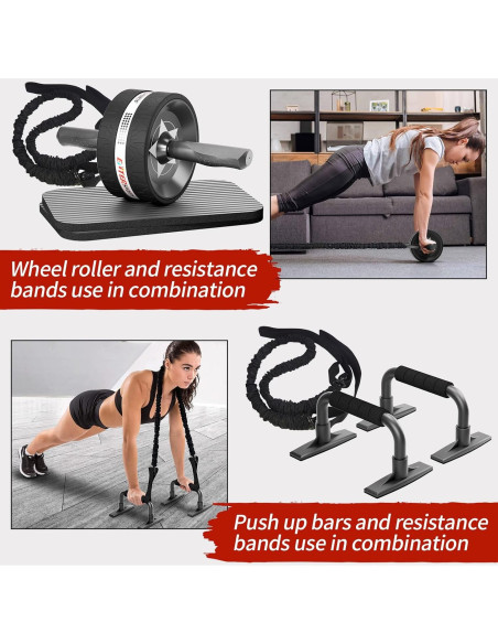 Kit de Rueda Abdominal EnterSports 6 en 1 con Bandas y Almohadilla