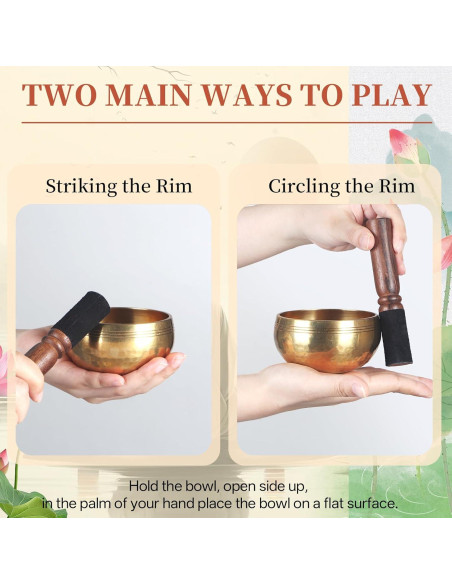 Tazón Cantor de Meditación AKLOT 8.9 cm Hecho a Mano con Cojín