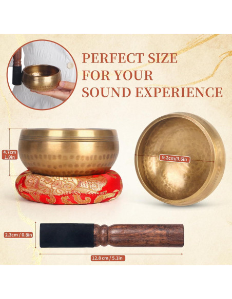 Tazón Cantor de Meditación AKLOT 8.9 cm Hecho a Mano con Cojín