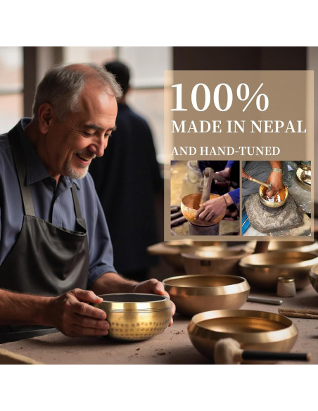 Tazón Cantor de Meditación AKLOT 8.9 cm Hecho a Mano con Cojín