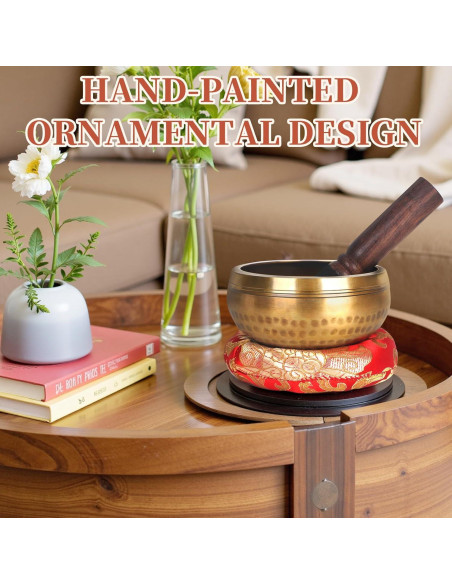 Tazón Cantor de Meditación AKLOT 8.9 cm Hecho a Mano con Cojín