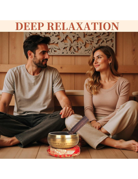 Tazón Cantor de Meditación AKLOT 8.9 cm Hecho a Mano con Cojín