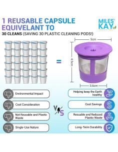 Paquete de 30 tabletas de limpieza Miles Kay + K Cup reutilizable 2